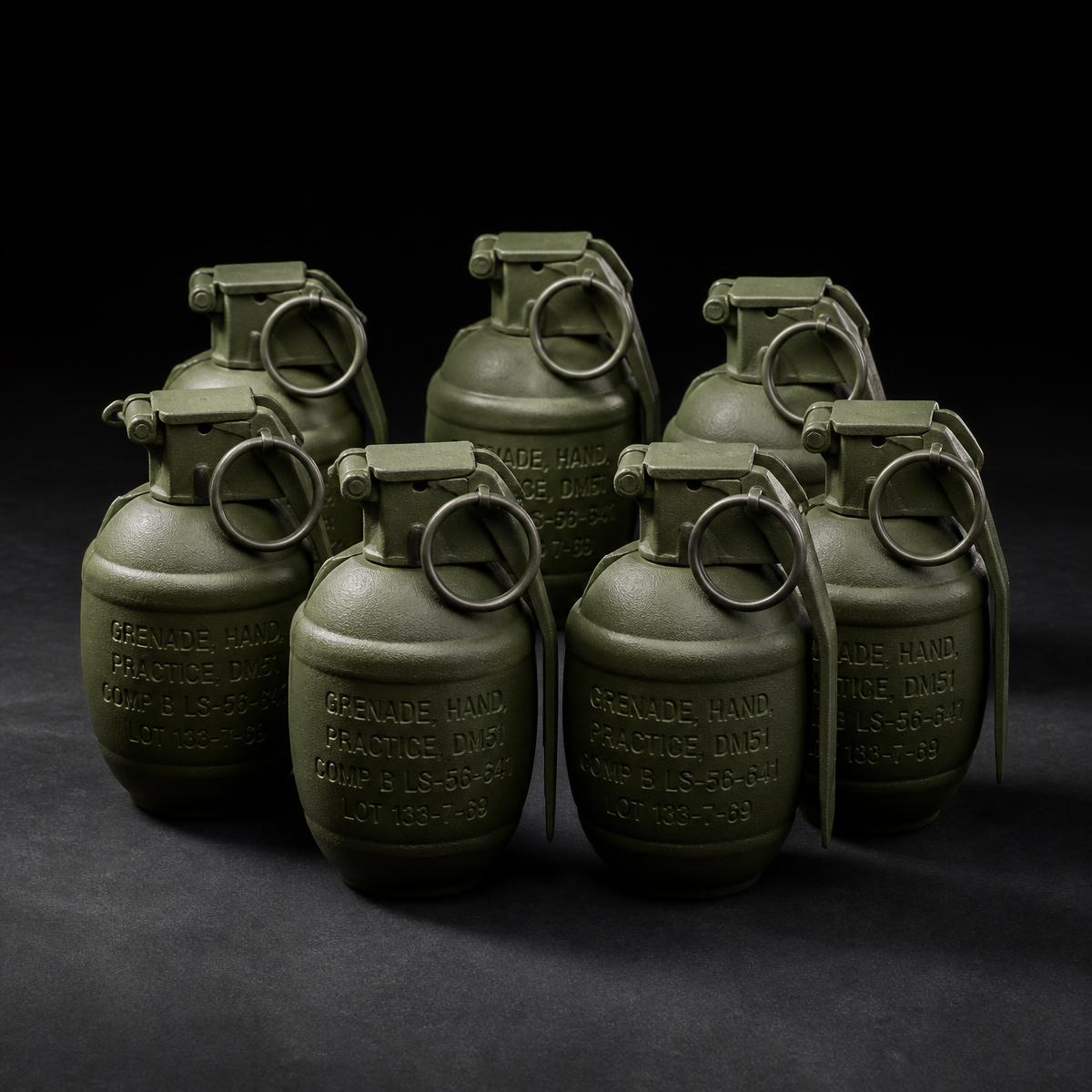 QuietBlast tactical smoke canisters for airsoft screening smoke, standing on a dark tactical surface
